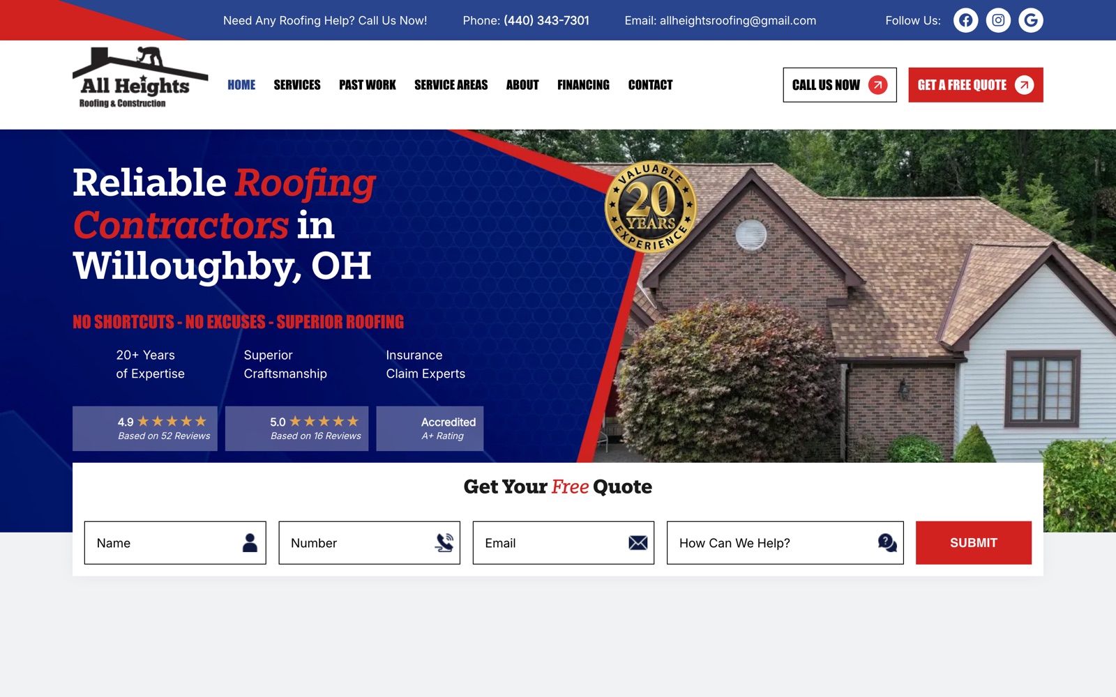 All Heights Roofing website