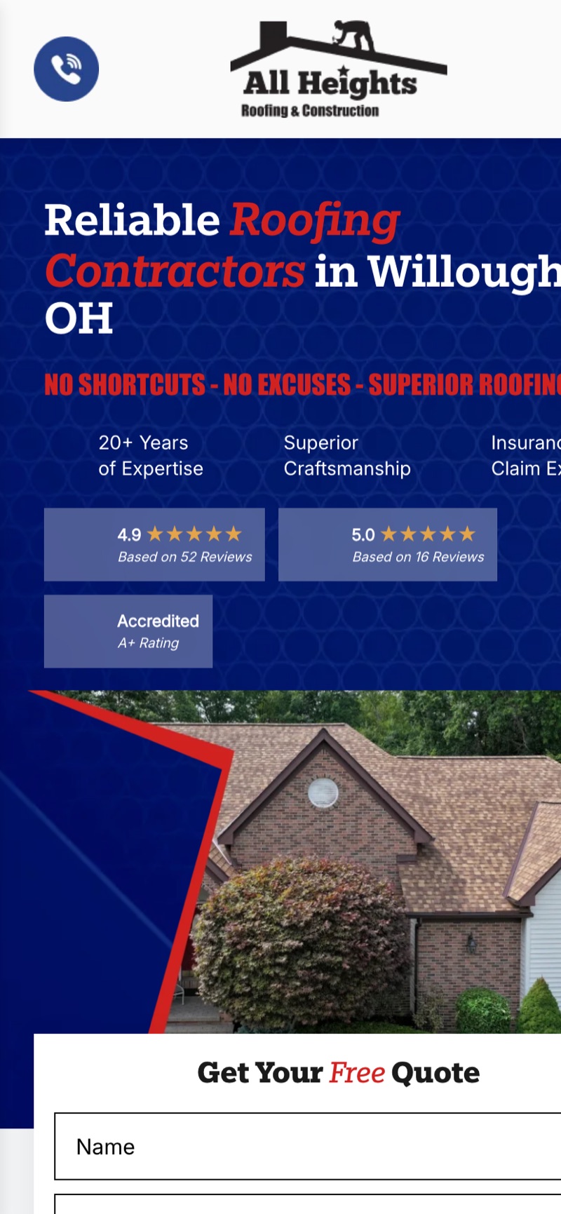 All Heights Roofing on mobile
